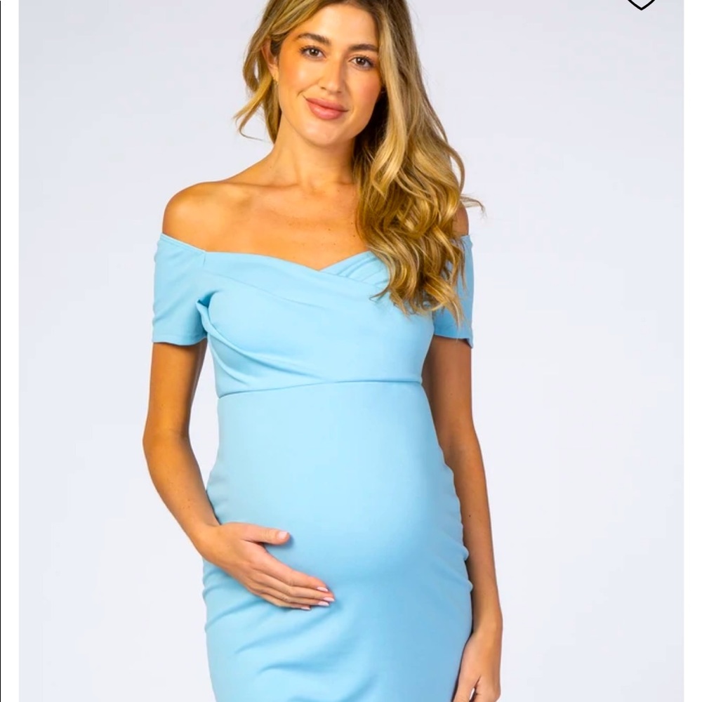 Pinkblush Light Blue Off-Shoulder Maternity Dress